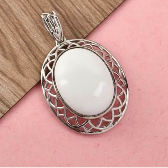 Karis Luna Chalcedony Solitaire Pendant in Platinum Bond, Silver - Picture 1 of 6